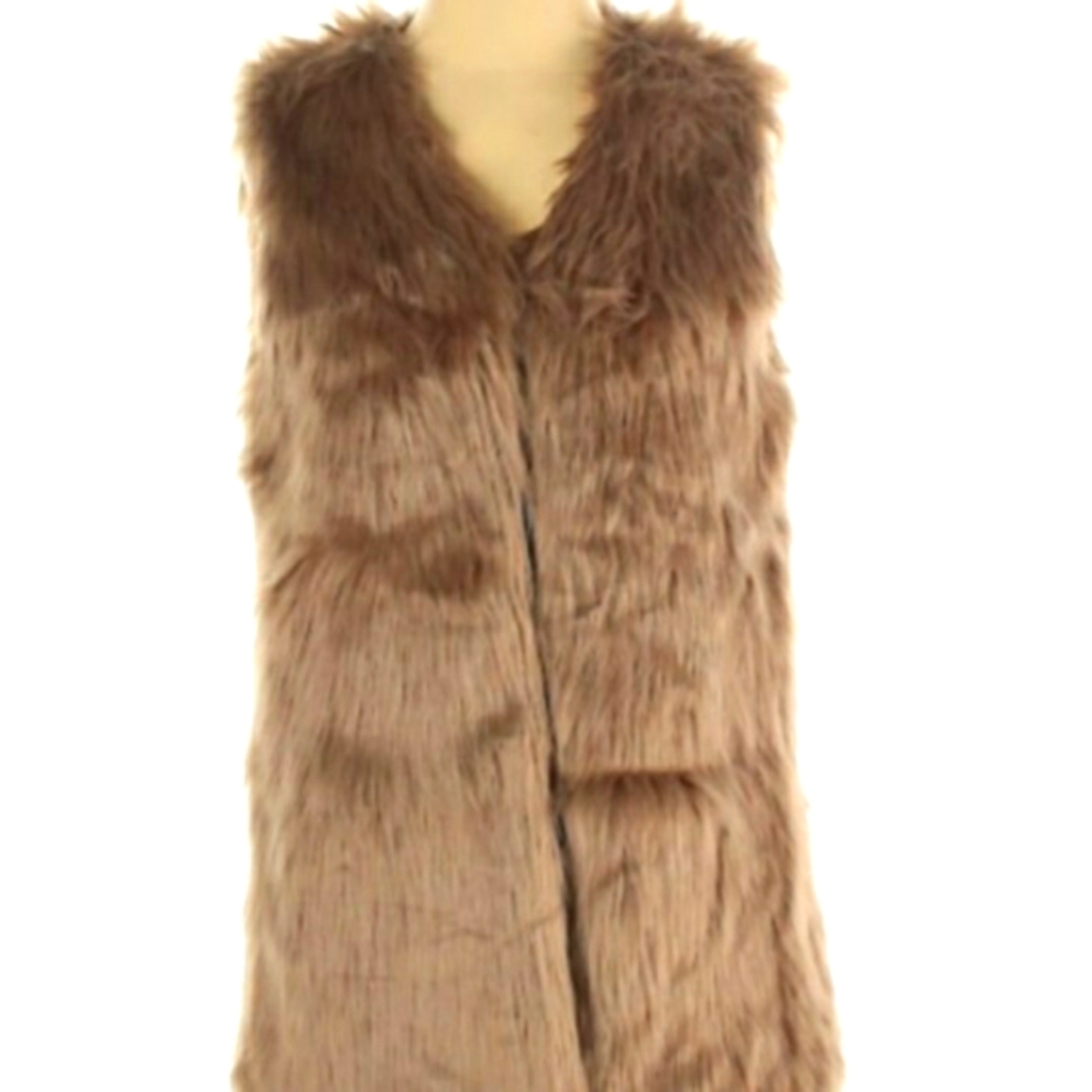 Chic Wish Faux Fur Vest long medium brown size extra small